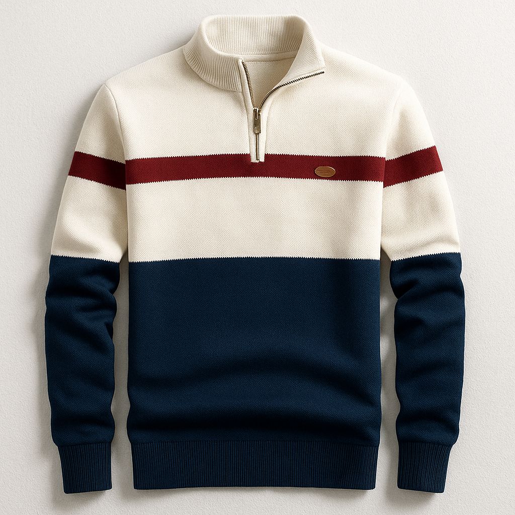 Suéter de punto con cremallera corta y bloques de color para hombre-Sweaters for men-Casaluzia