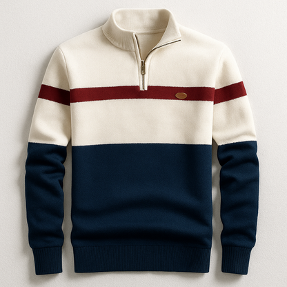 Suéter de punto con cremallera corta y bloques de color para hombre-Sweaters for men-Casaluzia