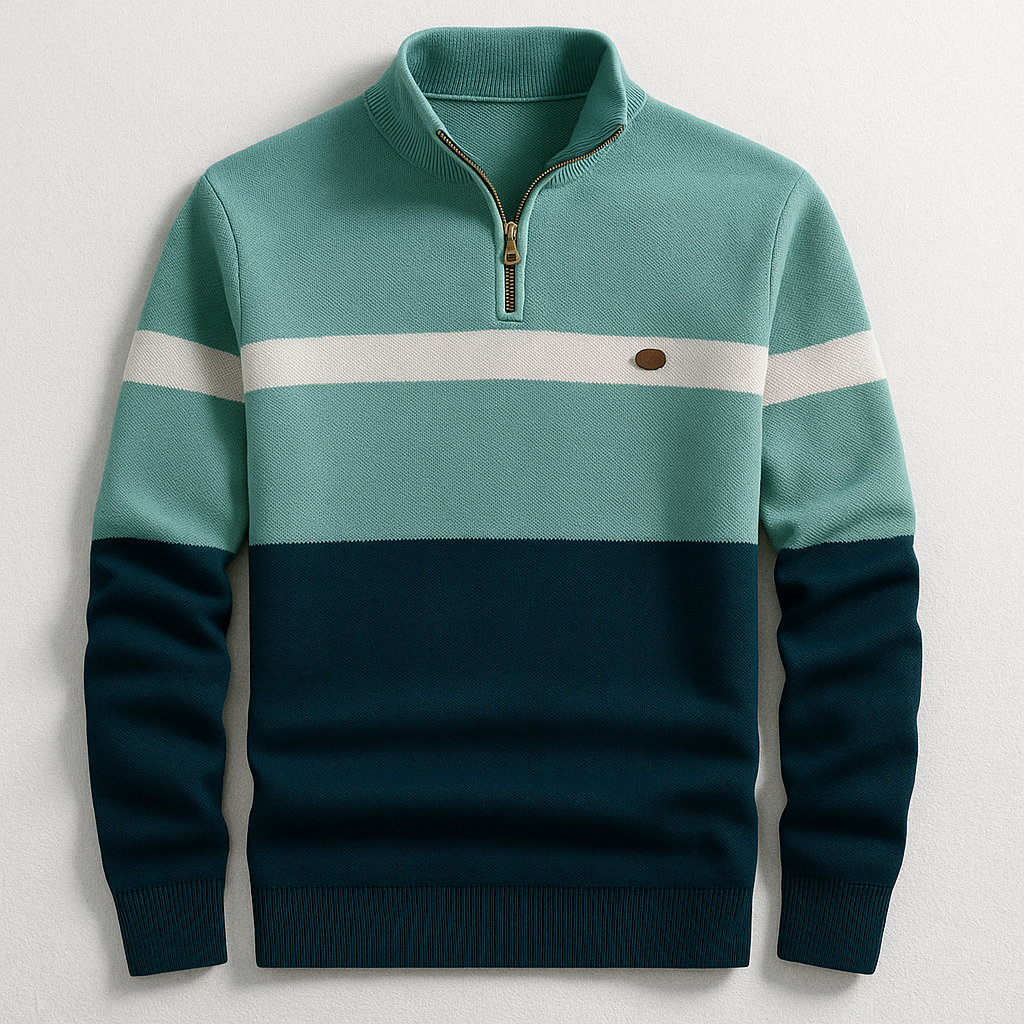 Suéter de punto con cremallera corta y bloques de color para hombre-Sweaters for men-Casaluzia