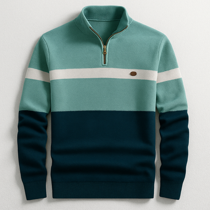 Suéter de punto con cremallera corta y bloques de color para hombre-Sweaters for men-Casaluzia
