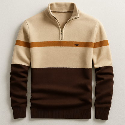 Suéter de punto con cremallera corta y bloques de color para hombre-Sweaters for men-Casaluzia