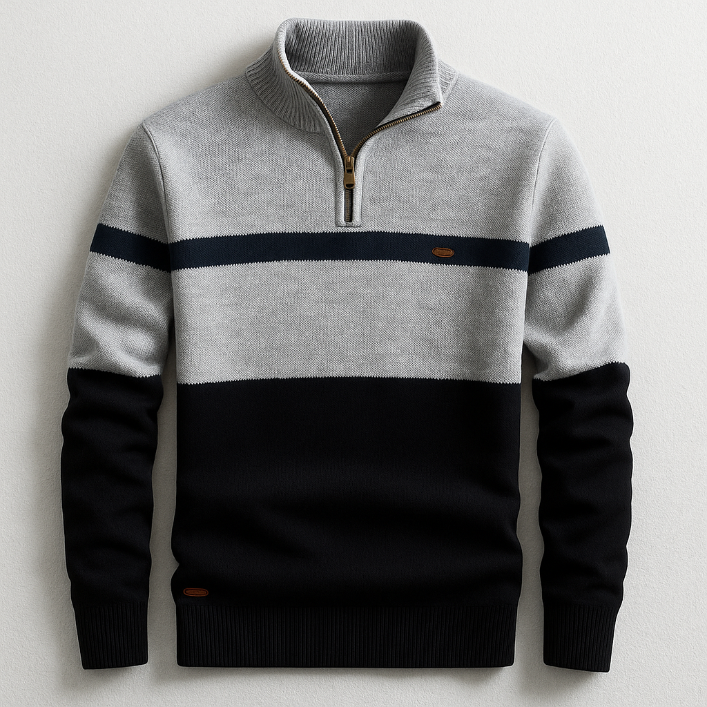 Suéter de punto con cremallera corta y bloques de color para hombre-Sweaters for men-Casaluzia