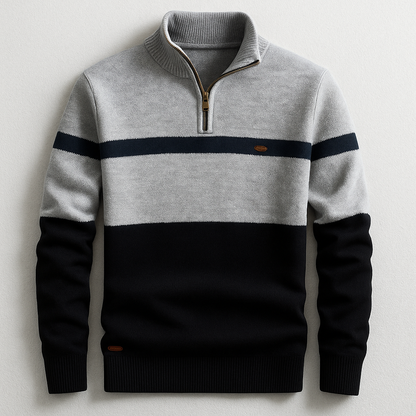 Suéter de punto con cremallera corta y bloques de color para hombre-Sweaters for men-Casaluzia