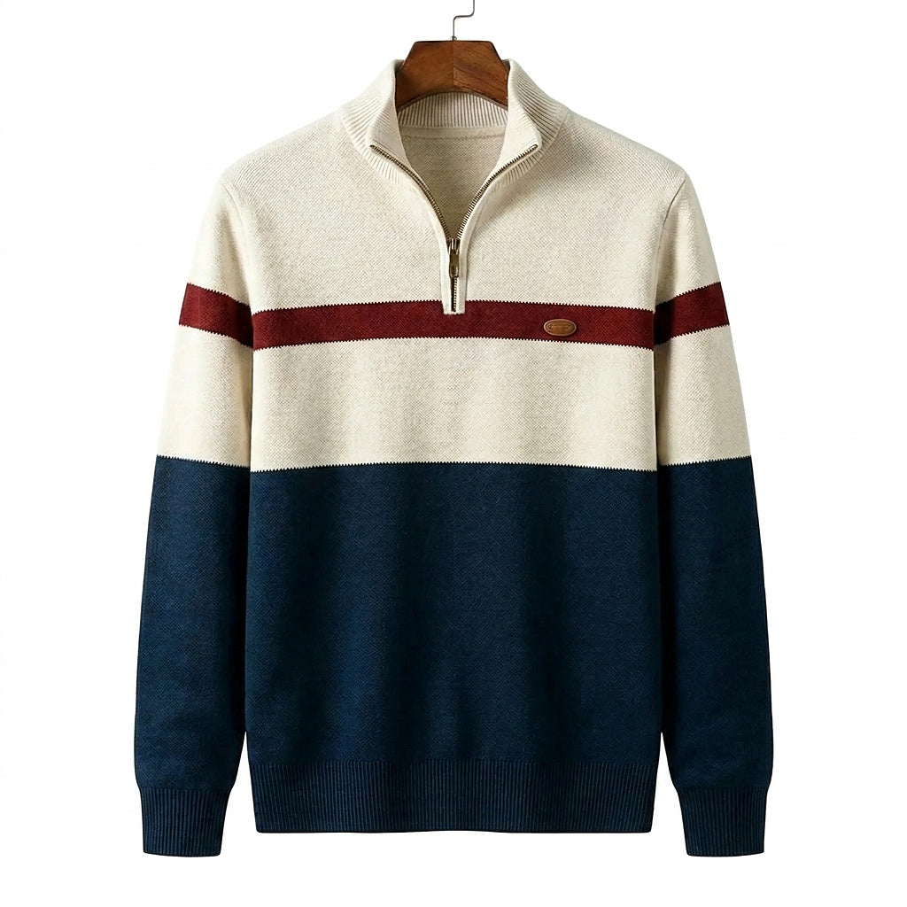 Suéter de punto con cremallera corta y bloques de color para hombre-Sweaters for men-Casaluzia