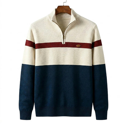 Suéter de punto con cremallera corta y bloques de color para hombre-Sweaters for men-Casaluzia