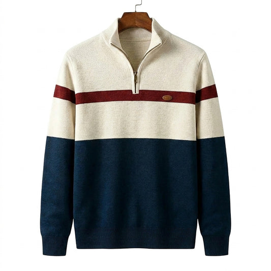 Suéter de punto con cremallera corta y bloques de color para hombre-Sweaters for men-Casaluzia