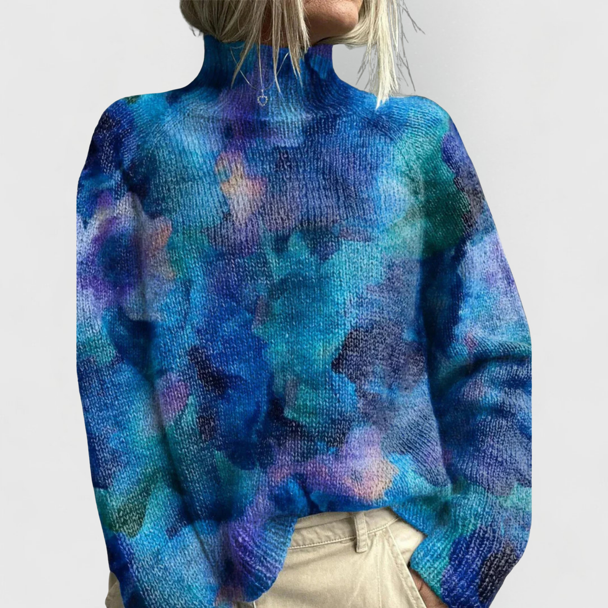Suéter de punto con cuello alto y estampado floral para mujer-Sweaters for Women-Casaluzia