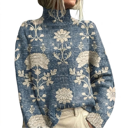 Suéter de punto con cuello alto y estampado floral para mujer-Sweaters for Women-Casaluzia