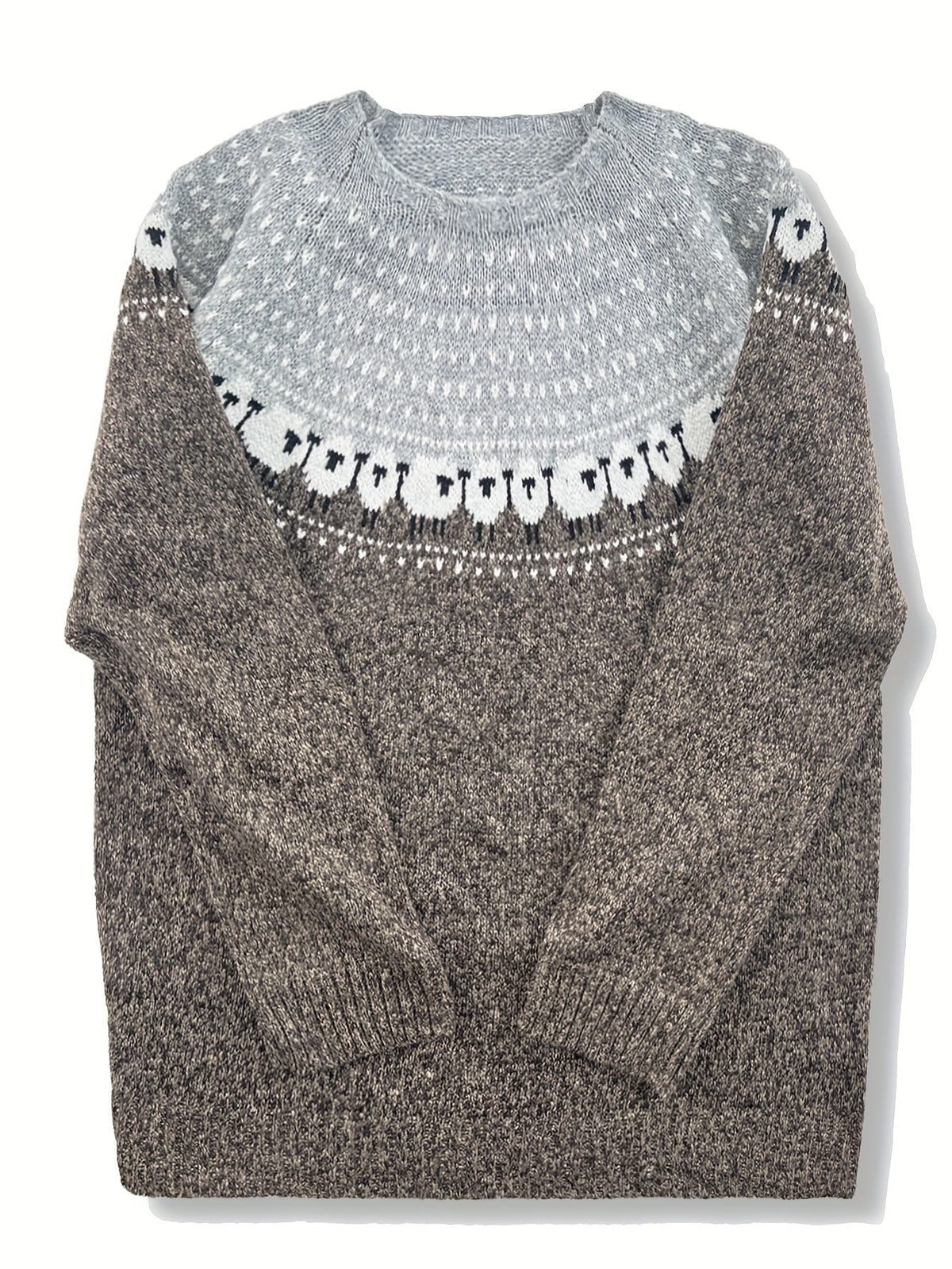 Suéter de punto con diseño de ovejas para mujer-Sweaters for Women-Casaluzia