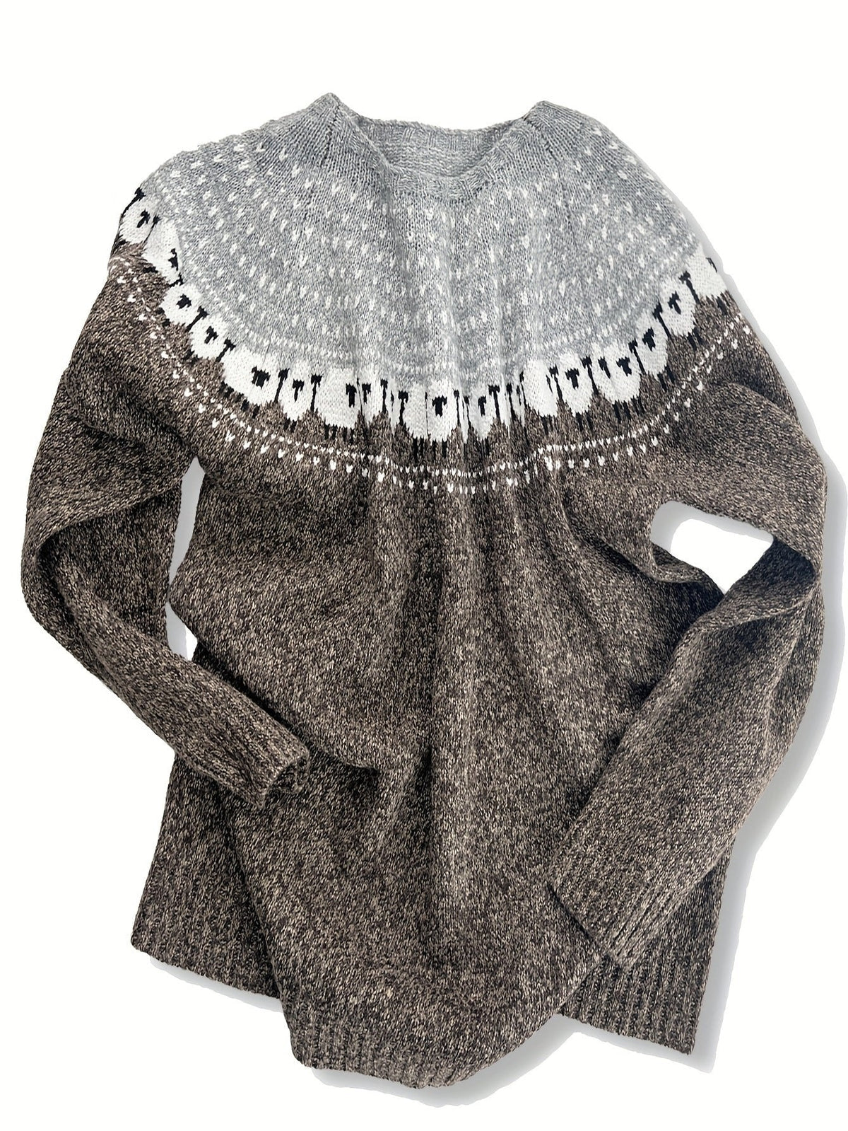Suéter de punto con diseño de ovejas para mujer-Sweaters for Women-Casaluzia