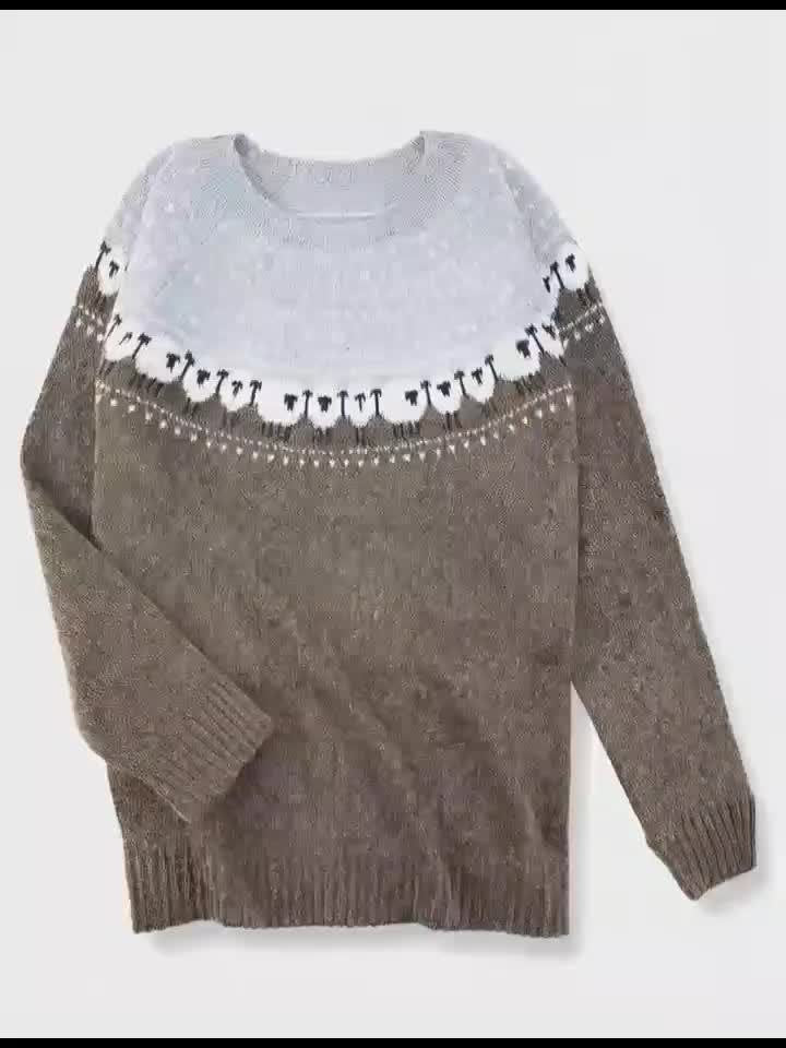 Suéter de punto con diseño de ovejas para mujer-Sweaters for Women-Casaluzia