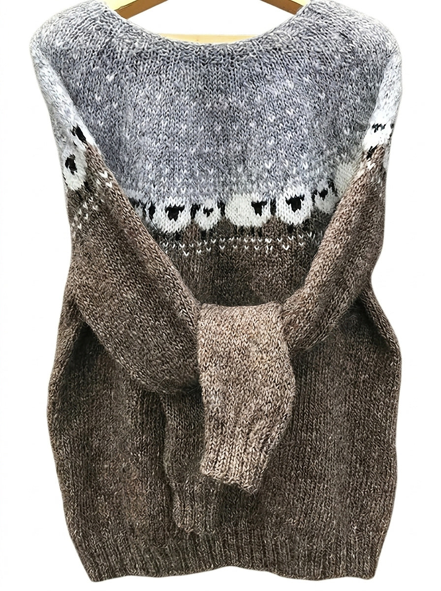 Suéter de punto con diseño de ovejas para mujer-Sweaters for Women-Casaluzia