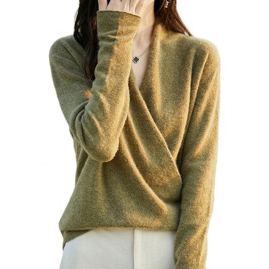 Suéter de punto con frente cruzado para mujer-Sweaters for Women-Casaluzia