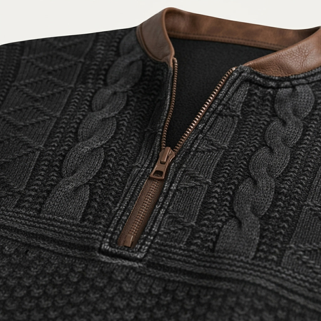 Suéter de punto con media cremallera y parches en los codos para hombre-Sweaters for men-Casaluzia