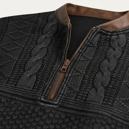 Suéter de punto con media cremallera y parches en los codos para hombre-Sweaters for men-Casaluzia