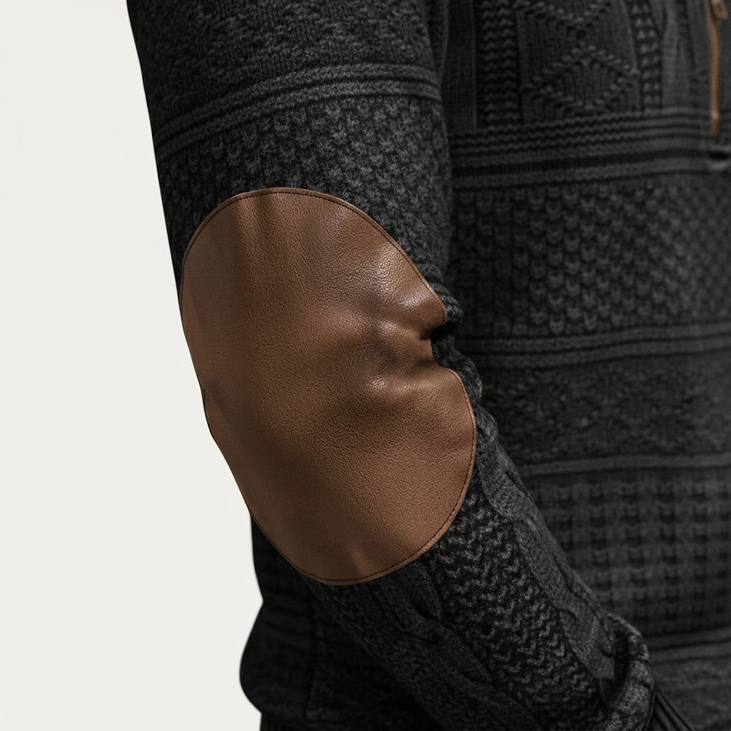Suéter de punto con media cremallera y parches en los codos para hombre-Sweaters for men-Casaluzia