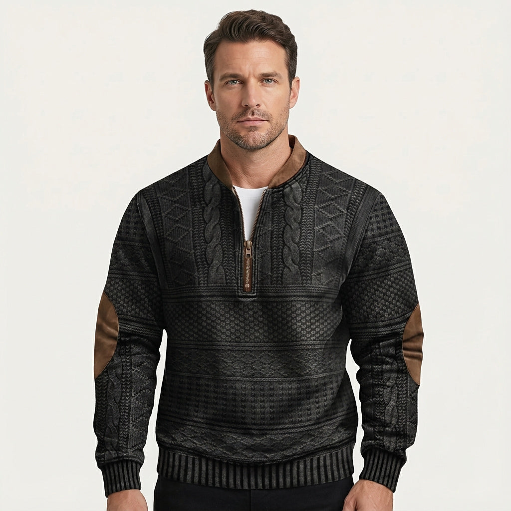 Suéter de punto con media cremallera y parches en los codos para hombre-Sweaters for men-Casaluzia