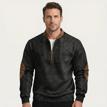 Suéter de punto con media cremallera y parches en los codos para hombre-Sweaters for men-Casaluzia