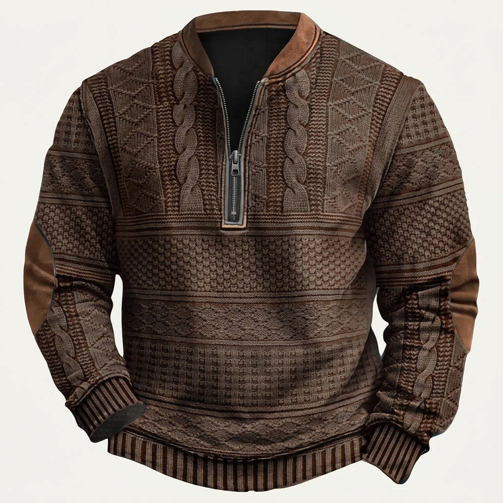 Suéter de punto con media cremallera y parches en los codos para hombre-Sweaters for men-Casaluzia