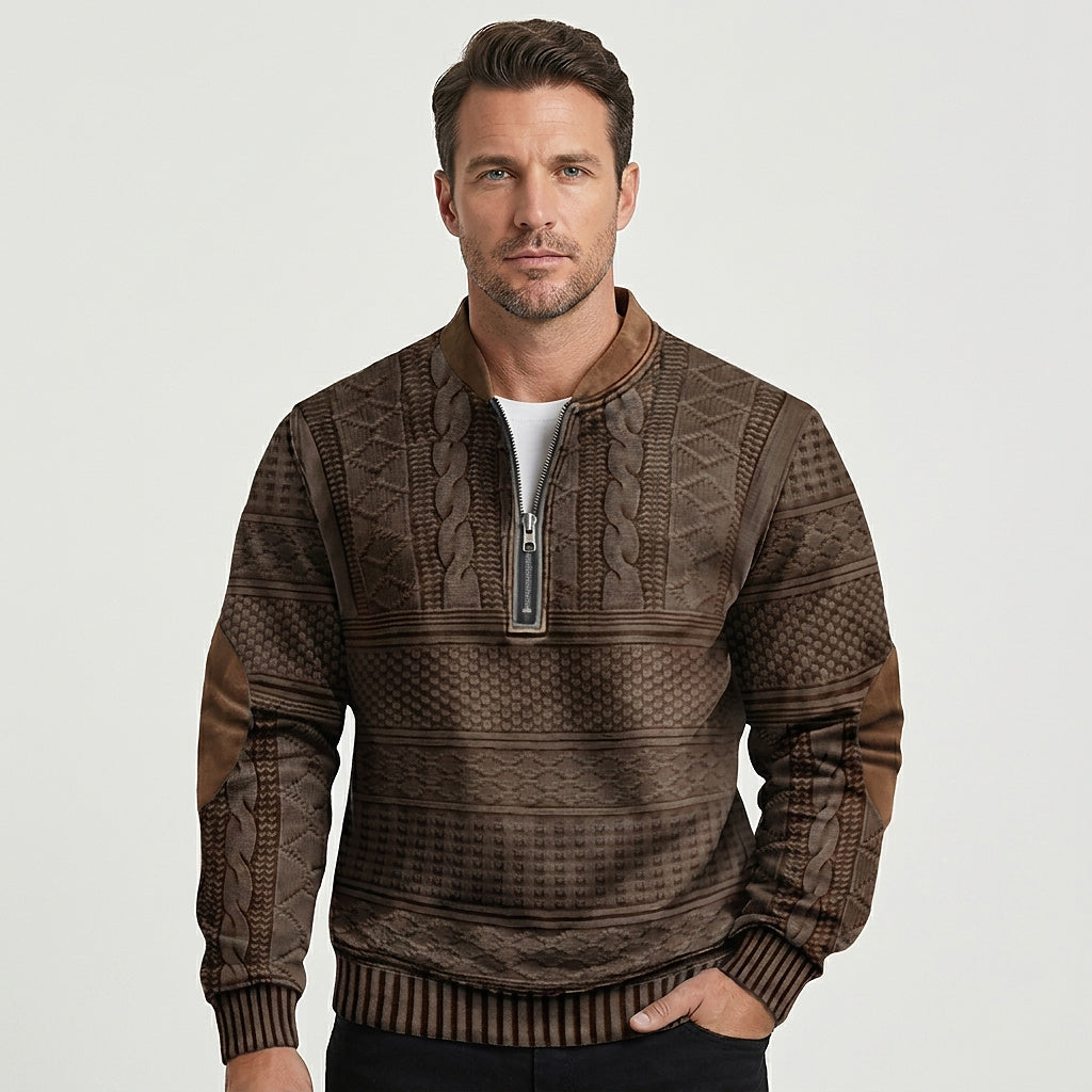 Suéter de punto con media cremallera y parches en los codos para hombre-Sweaters for men-Casaluzia