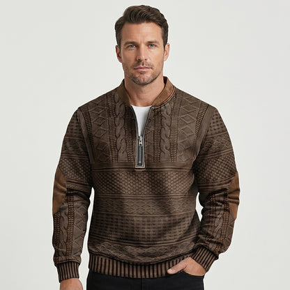 Suéter de punto con media cremallera y parches en los codos para hombre-Sweaters for men-Casaluzia