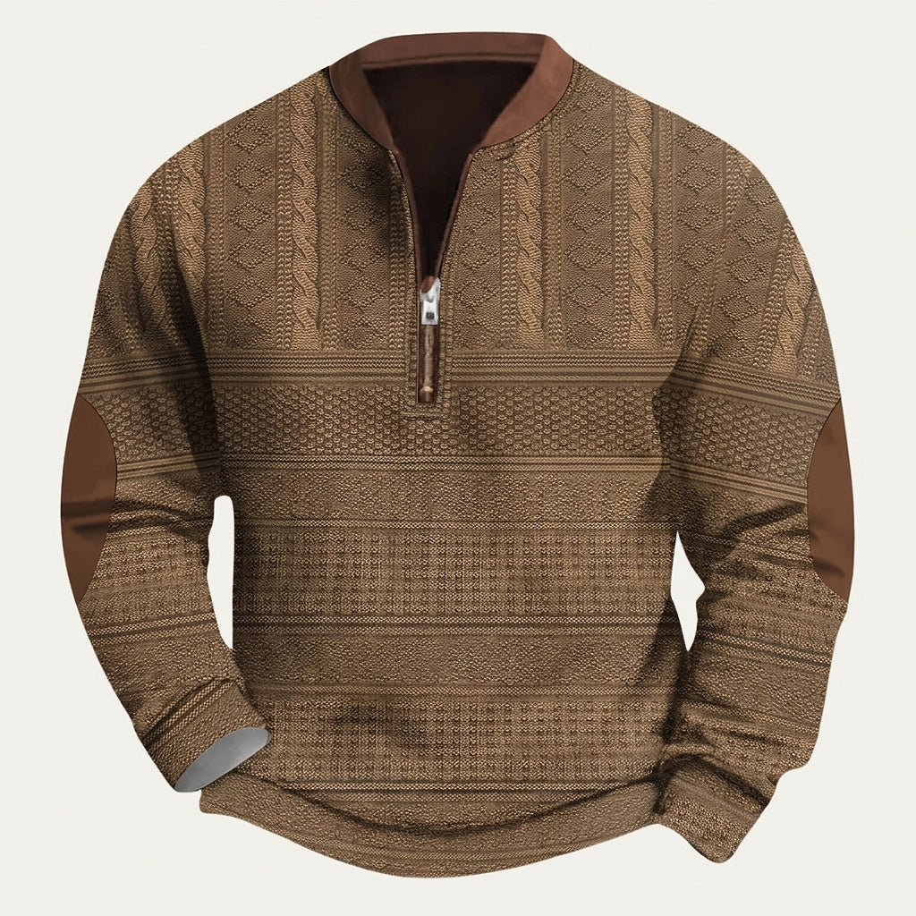 Suéter de punto con media cremallera y parches en los codos para hombre-Sweaters for men-Casaluzia