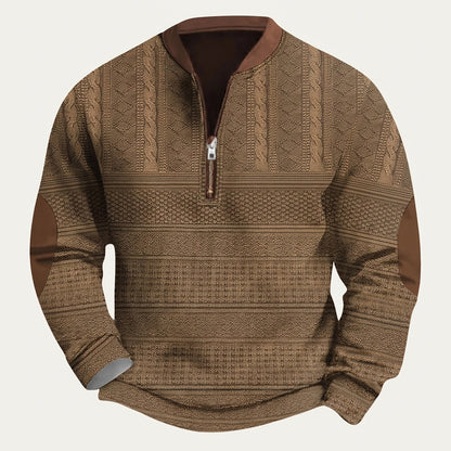 Suéter de punto con media cremallera y parches en los codos para hombre-Sweaters for men-Casaluzia