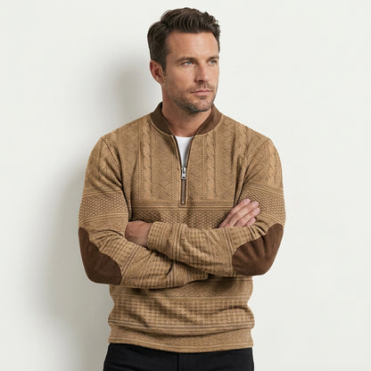 Suéter de punto con media cremallera y parches en los codos para hombre-Sweaters for men-Casaluzia