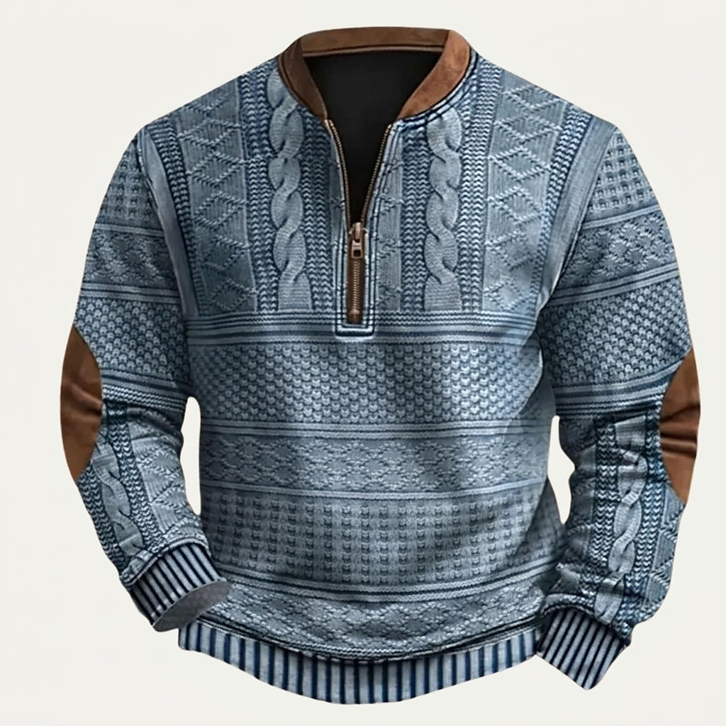 Suéter de punto con media cremallera y parches en los codos para hombre-Sweaters for men-Casaluzia