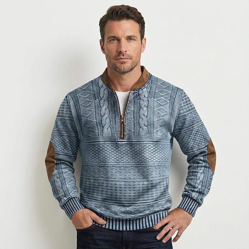 Suéter de punto con media cremallera y parches en los codos para hombre-Sweaters for men-Casaluzia