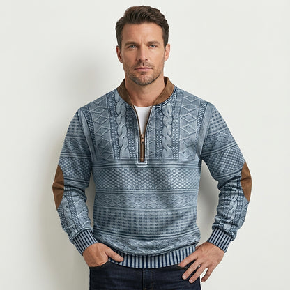 Suéter de punto con media cremallera y parches en los codos para hombre-Sweaters for men-Casaluzia