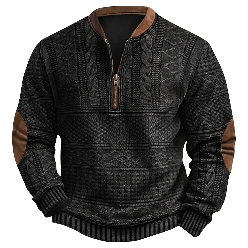 Suéter de punto con media cremallera y parches en los codos para hombre-Sweaters for men-Casaluzia