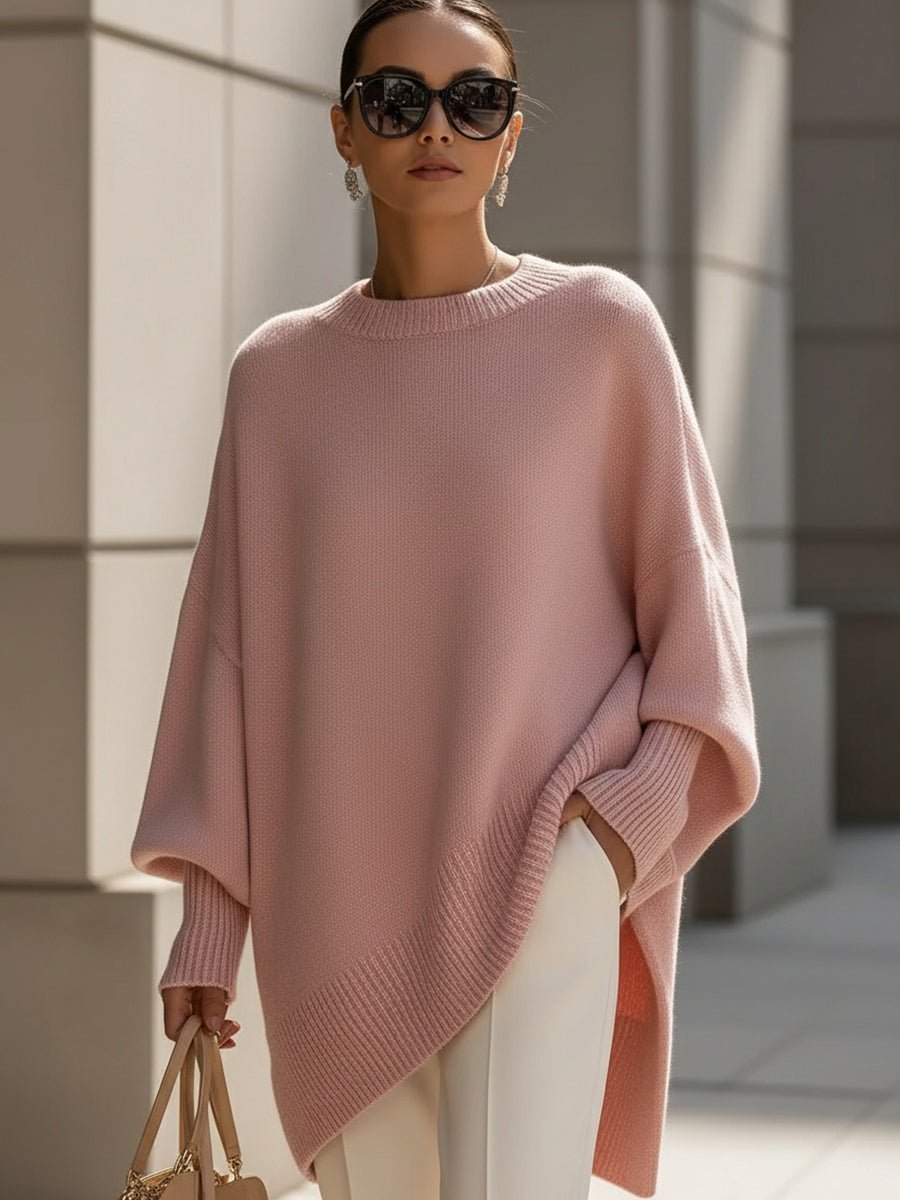 Suéter de punto oversize para mujer con mangas murciélago-Sweaters for Women-Casaluzia