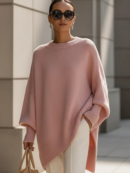 Suéter de punto oversize para mujer con mangas murciélago-Sweaters for Women-Casaluzia
