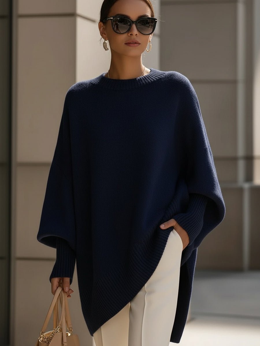 Suéter de punto oversize para mujer con mangas murciélago-Sweaters for Women-Casaluzia