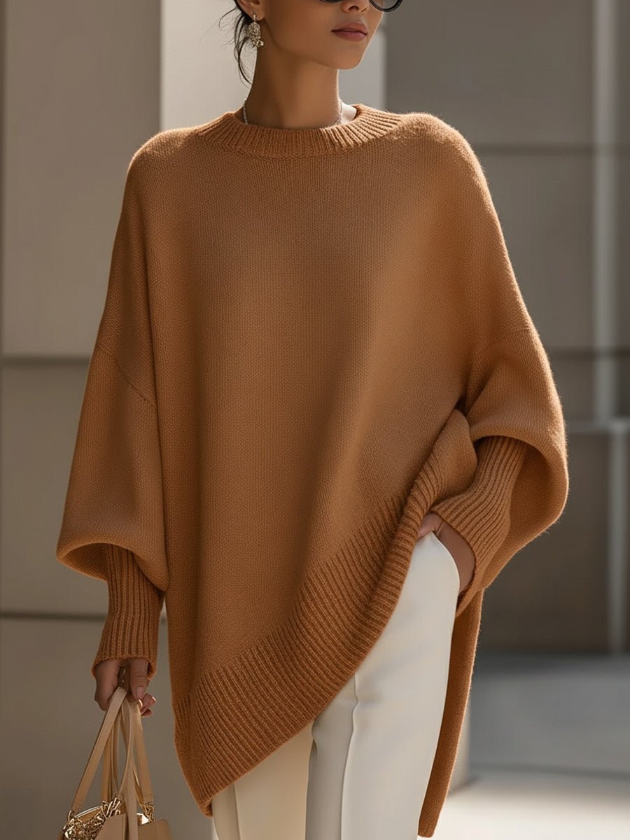 Suéter de punto oversize para mujer con mangas murciélago-Sweaters for Women-Casaluzia