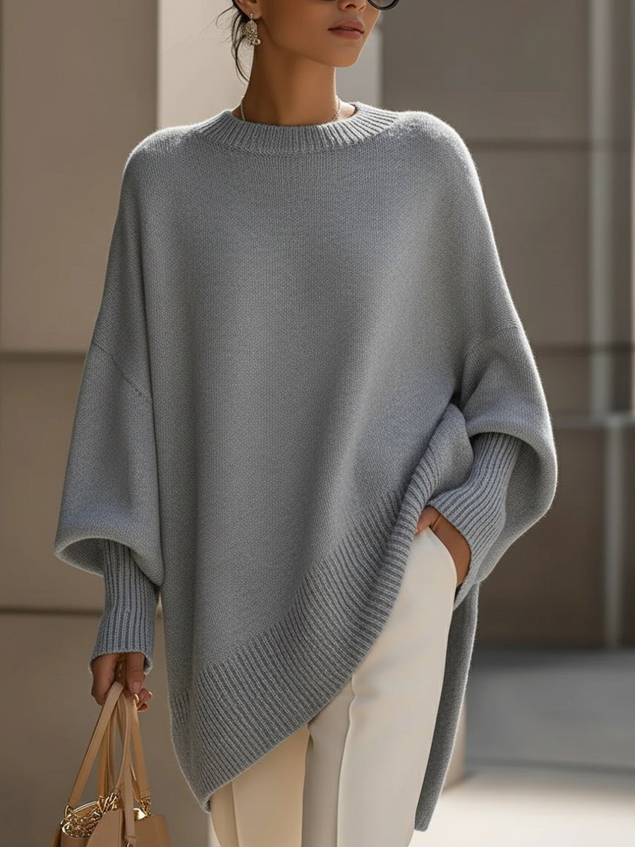 Suéter de punto oversize para mujer con mangas murciélago-Sweaters for Women-Casaluzia