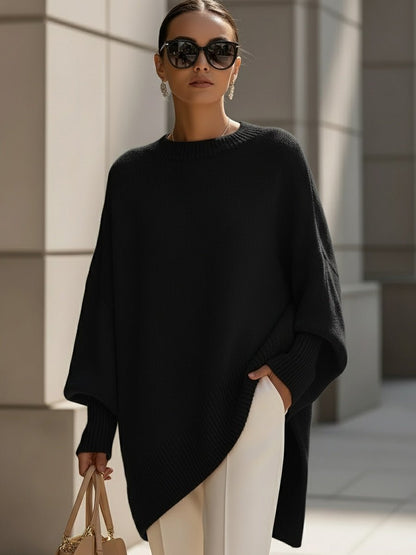 Suéter de punto oversize para mujer con mangas murciélago-Sweaters for Women-Casaluzia