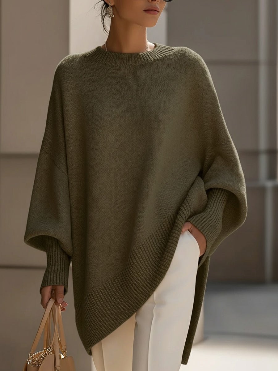 Suéter de punto oversize para mujer con mangas murciélago-Sweaters for Women-Casaluzia