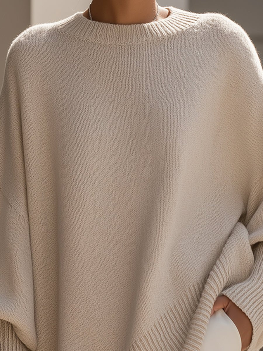 Suéter de punto oversize para mujer con mangas murciélago-Sweaters for Women-Casaluzia