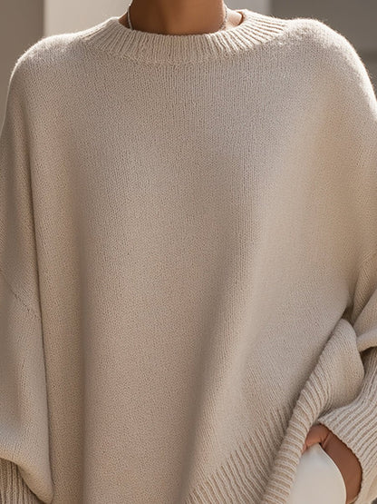 Suéter de punto oversize para mujer con mangas murciélago-Sweaters for Women-Casaluzia