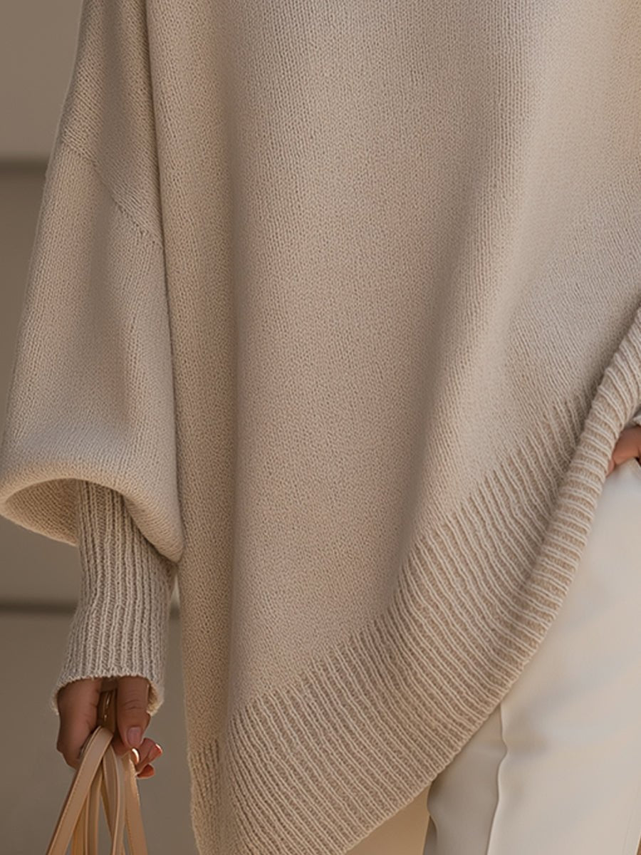 Suéter de punto oversize para mujer con mangas murciélago-Sweaters for Women-Casaluzia