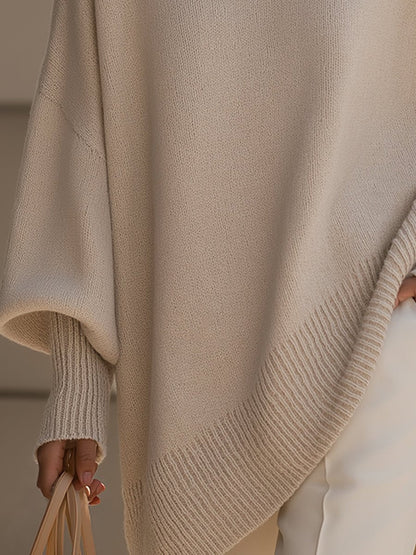 Suéter de punto oversize para mujer con mangas murciélago-Sweaters for Women-Casaluzia