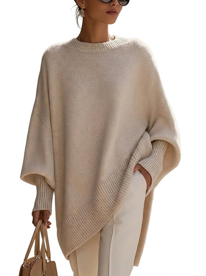 Suéter de punto oversize para mujer con mangas murciélago-Sweaters for Women-Casaluzia