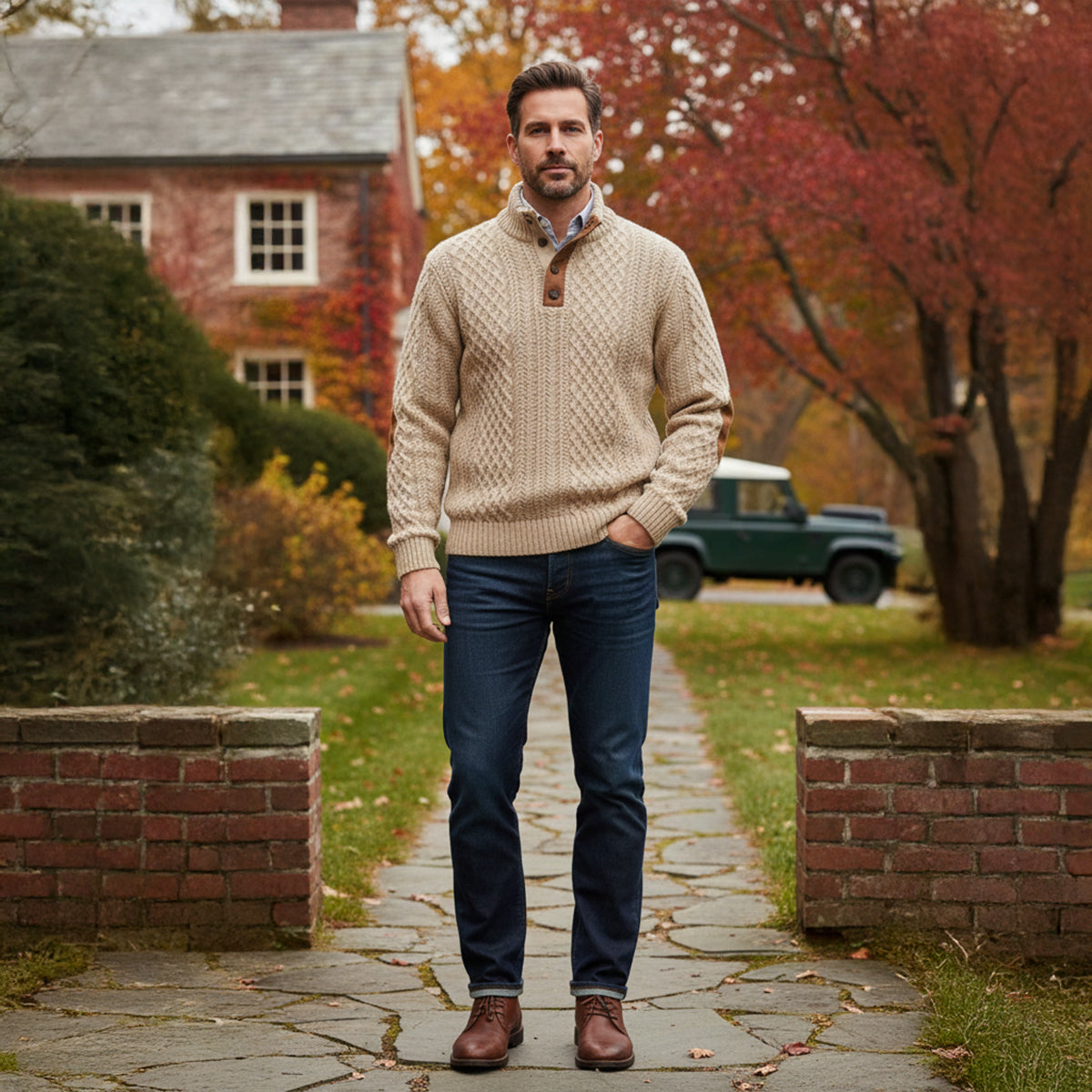Suéter de punto trenzado con botones para hombre-Sweaters for men-Casaluzia