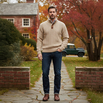 Suéter de punto trenzado con botones para hombre-Sweaters for men-Casaluzia