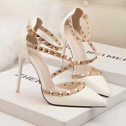 Tacones de aguja con punta afilada y tachuelas para mujer-Footwear for women-Casaluzia