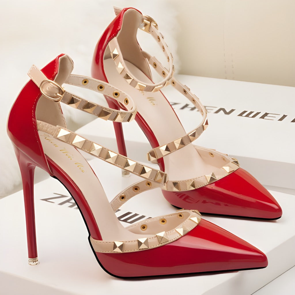 Tacones de aguja con punta afilada y tachuelas para mujer-Footwear for women-Casaluzia