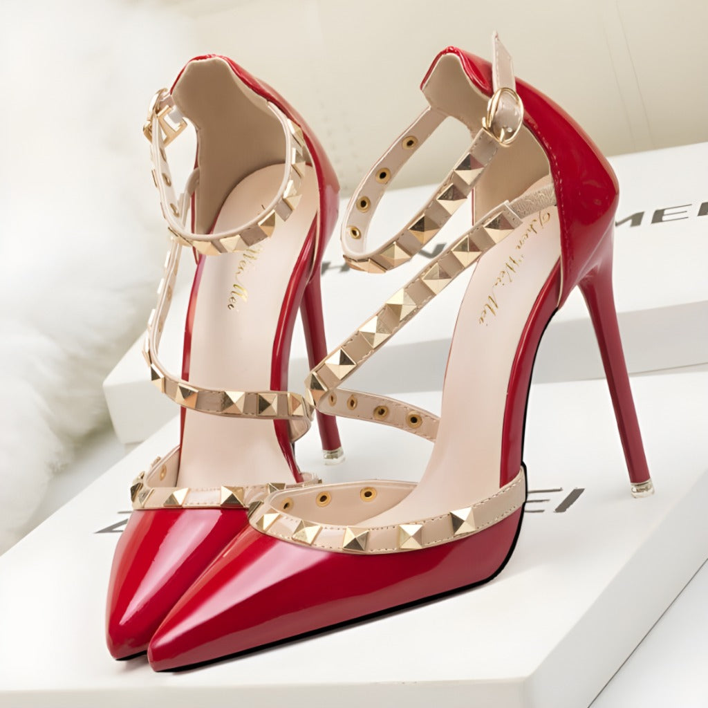 Tacones de aguja con punta afilada y tachuelas para mujer-Footwear for women-Casaluzia