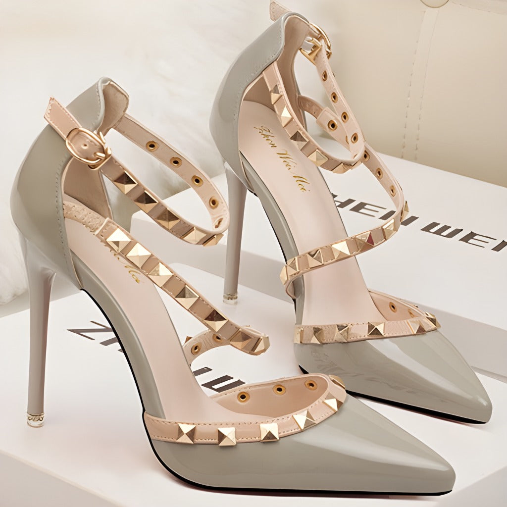 Tacones de aguja con punta afilada y tachuelas para mujer-Footwear for women-Casaluzia